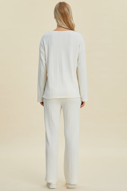 Cable-Knit Long Sleeve Top and Pants Set