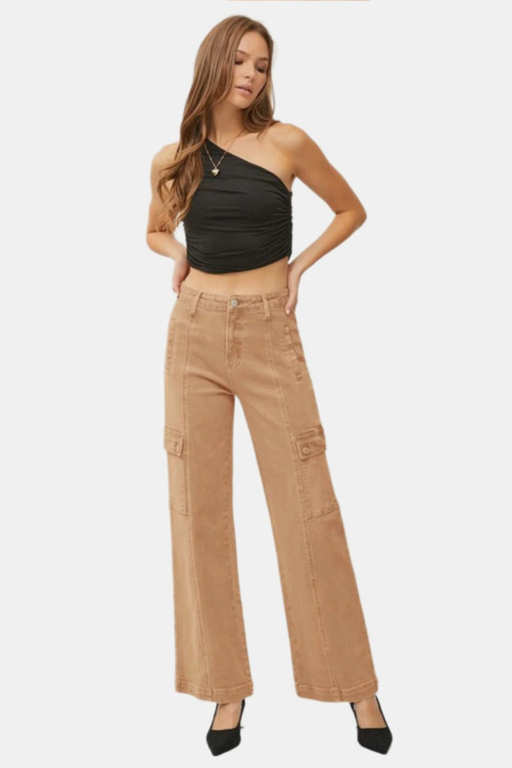 Cocoa High Rise Wide Leg Cargo Jeans by RISEN