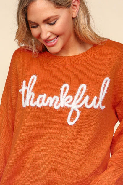 Thankful Metallic Glitter Embroidery Sweater