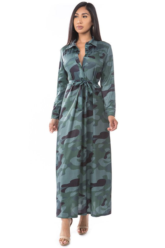 Camouflage Button Dress