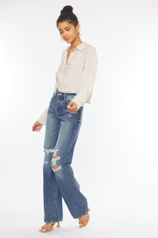 Ultra High-Rise Distressed 90s Flare by Kan Can