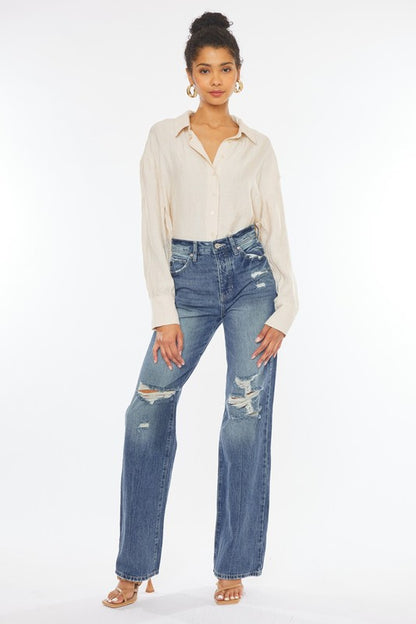 Ultra High-Rise Distressed 90s Flare by Kan Can