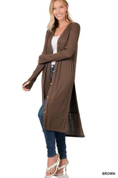 Ribbed Long Cardigan with Thumbholes