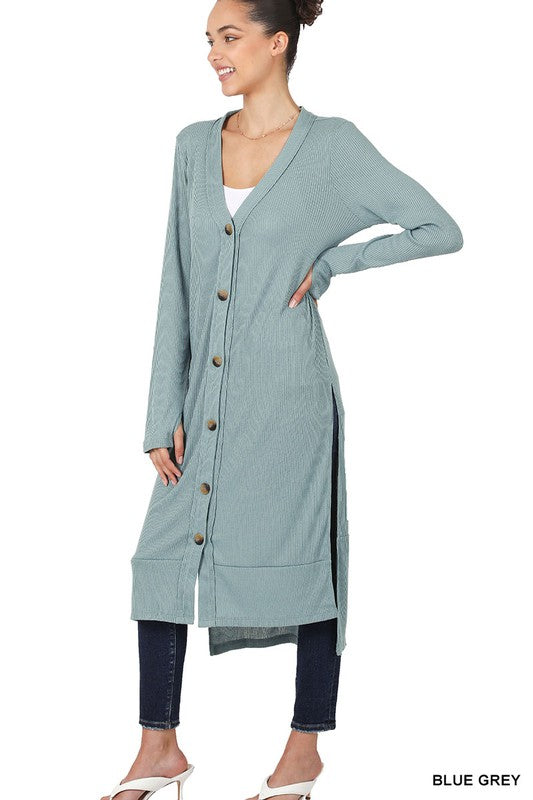 Ribbed Long Cardigan with Thumbholes