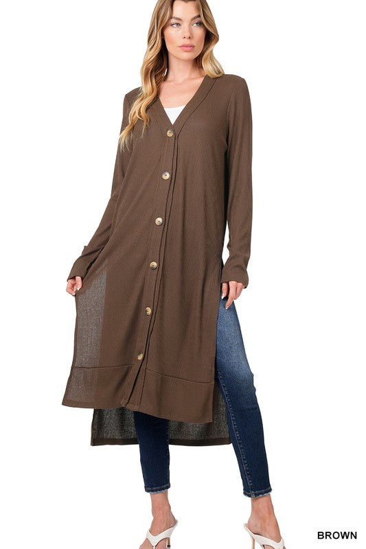 Ribbed Long Cardigan with Thumbholes