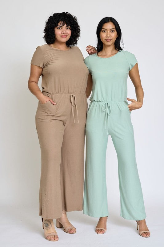 Spring Short Sleeve Jumpsuit - Plus size