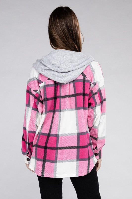 Plaid Loose Hooded Fleece Shacket