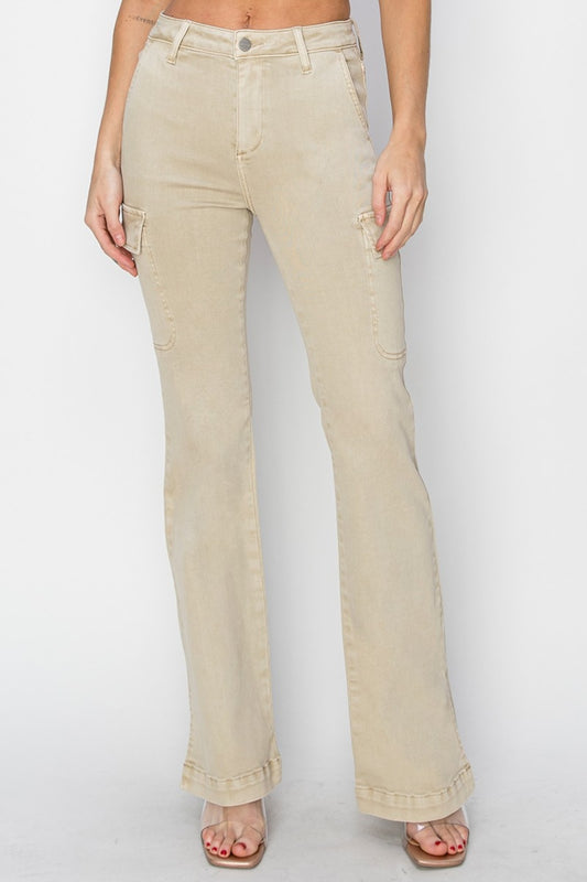 High Rise Side Slit Cargo Bootcut Jeans by RISEN