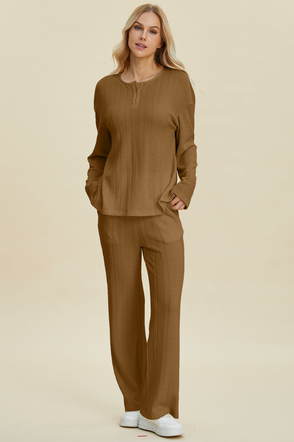 Cable-Knit Long Sleeve Top and Pants Set