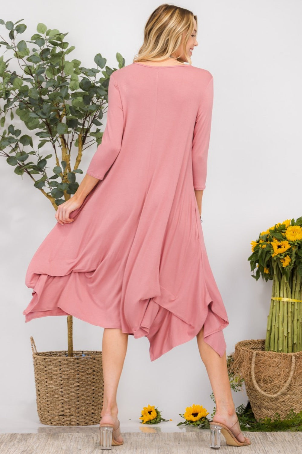 Pick-up Hem Asymmetric Midi Dress