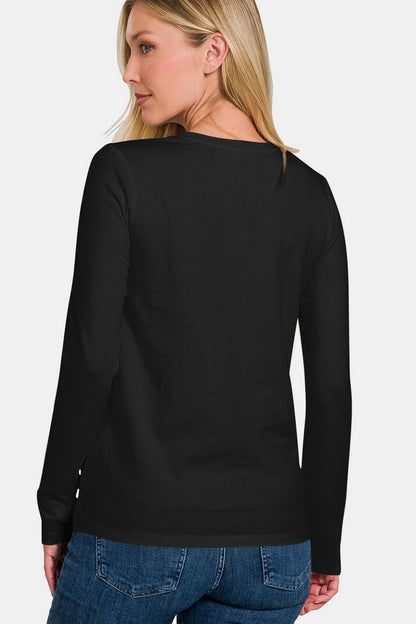 Black Round Neck Long Sleeve T-Shirt