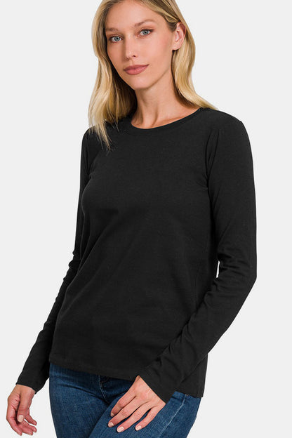 Black Round Neck Long Sleeve T-Shirt