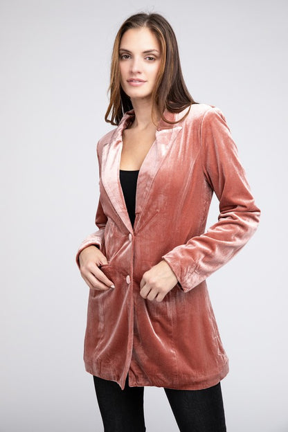 Shiny Velvet Peak Lapel Blazer