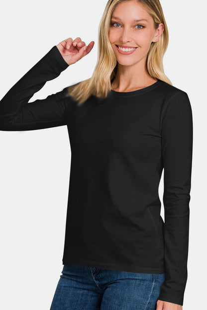 Black Round Neck Long Sleeve T-Shirt