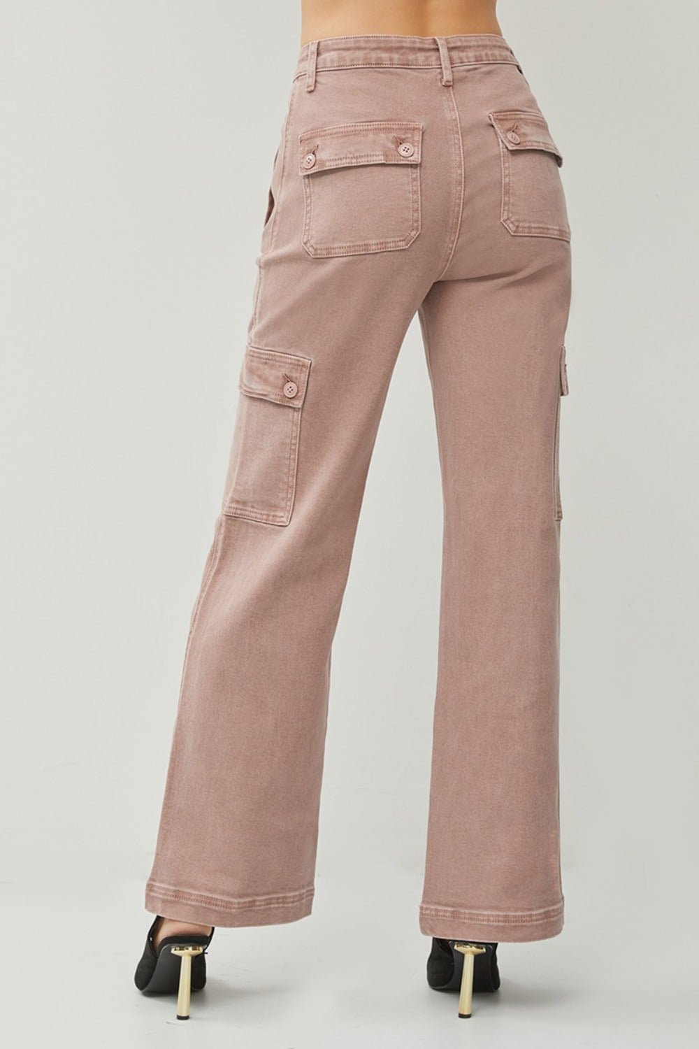 Mauve High Rise Wide Leg Cargo Jeans by RISEN