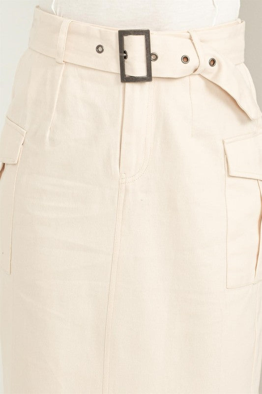 belted cargo skirt in cream