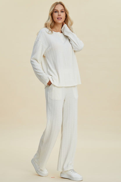 Cable-Knit Long Sleeve Top and Pants Set