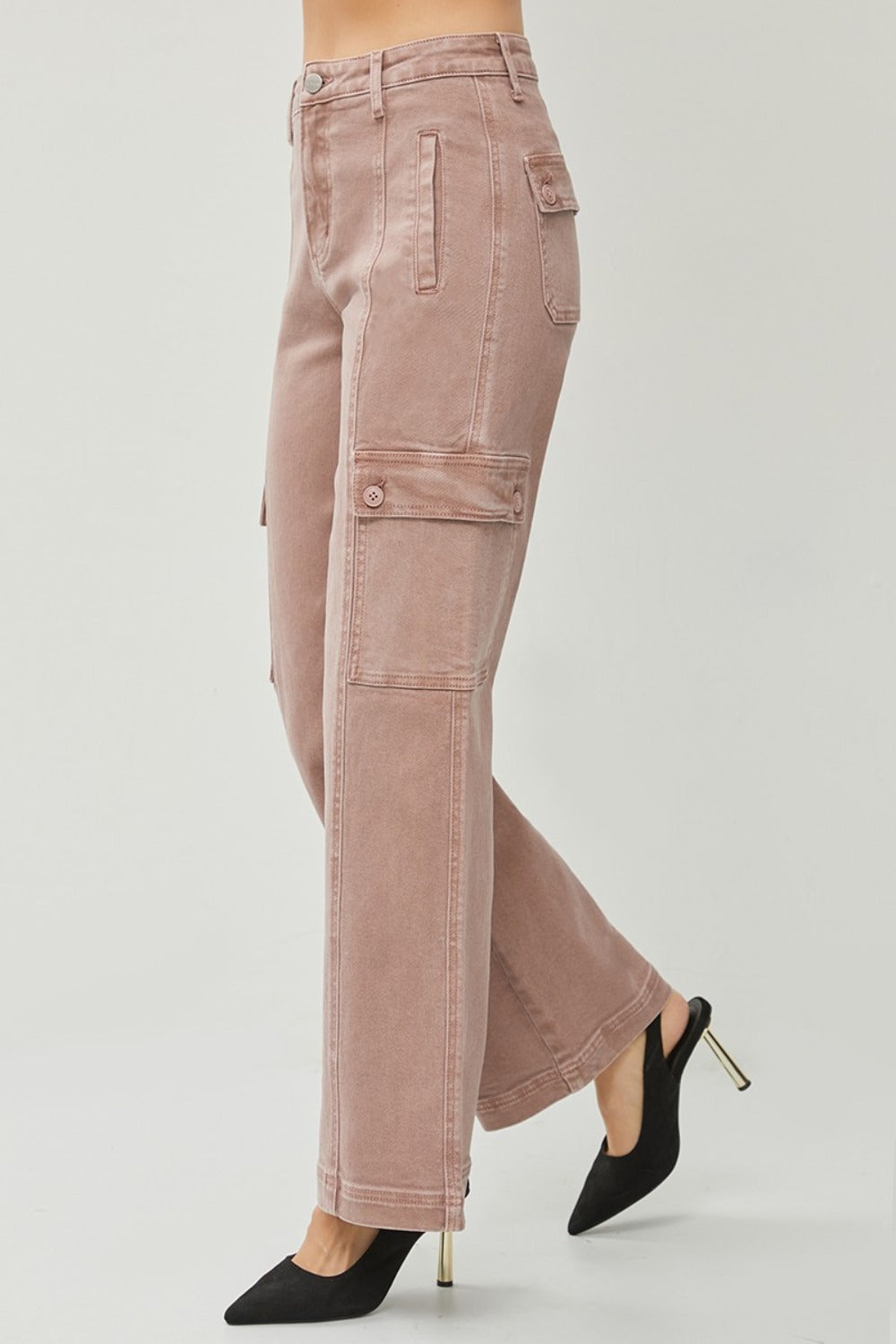 Mauve High Rise Wide Leg Cargo Jeans by RISEN