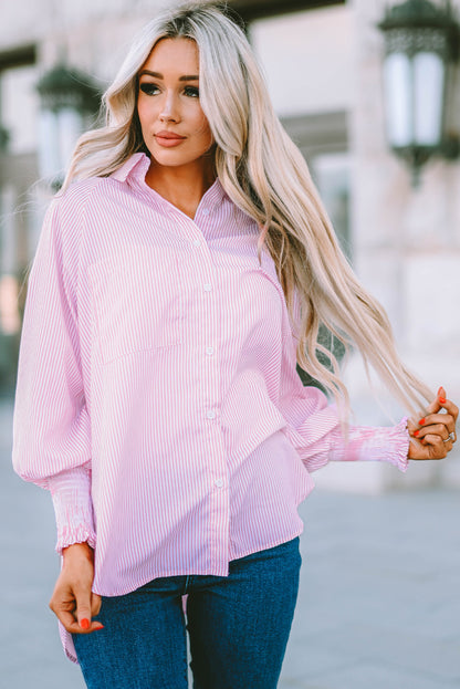 Striped Button Front Smocked Shirt