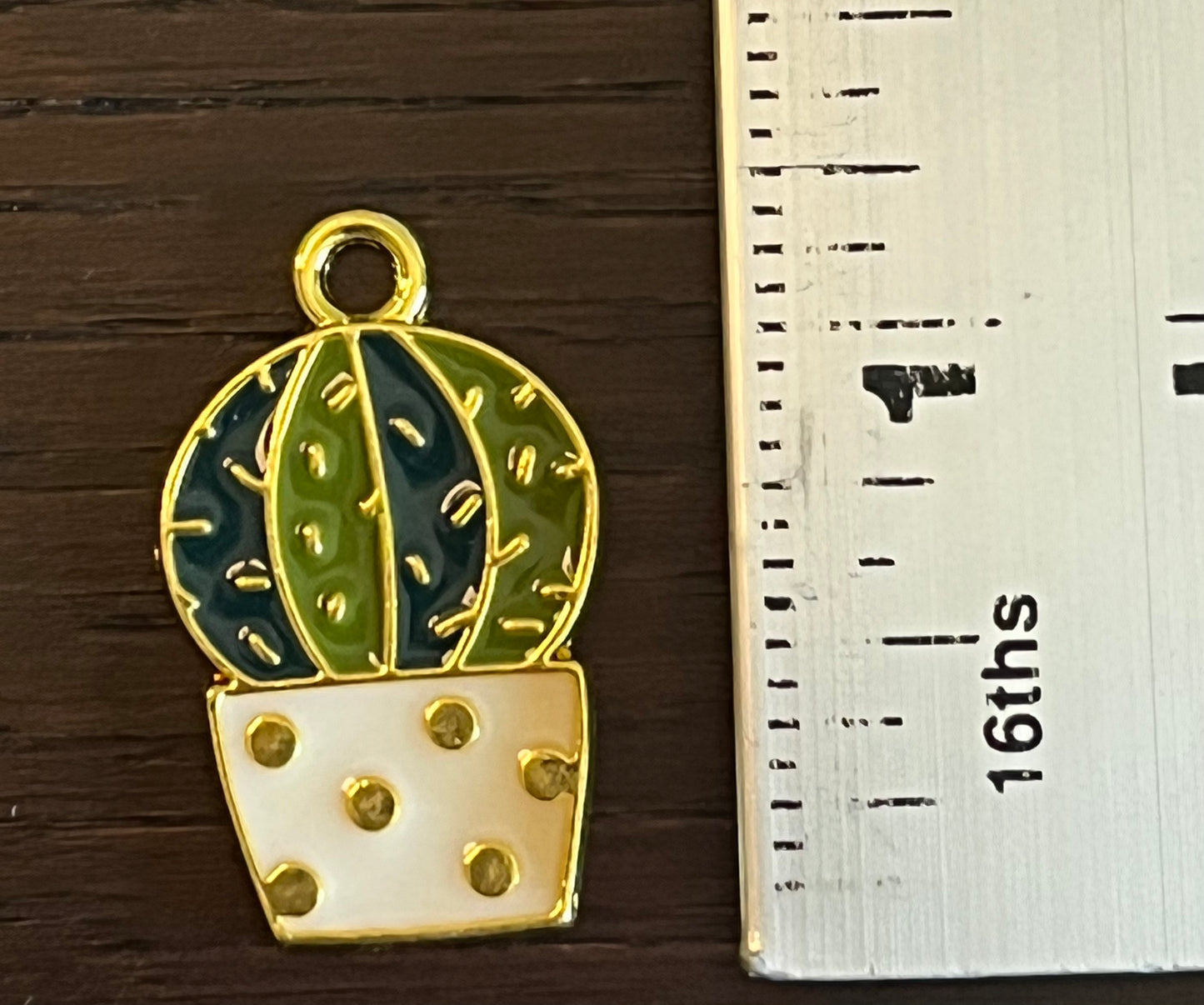 Cactus Gold Plated Enamel Charm, 1 inch high