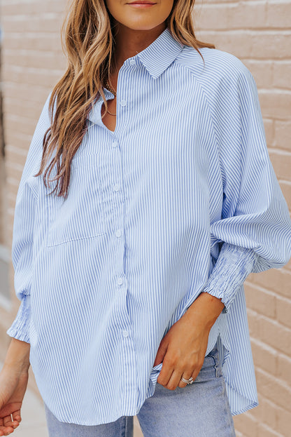 Striped Button Front Smocked Shirt