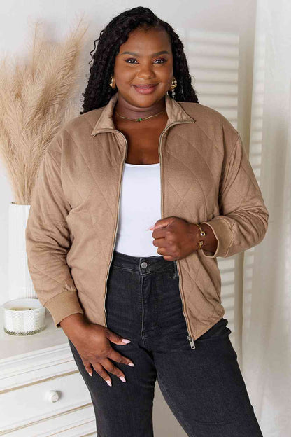 women's plus size cute mocha zip up jacket with pockets