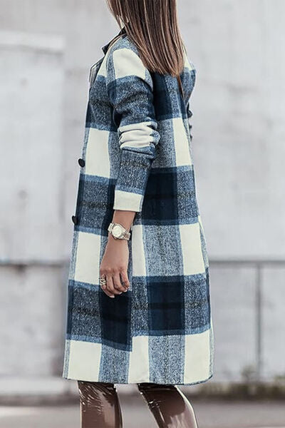 cute blue plaid coat with pockets