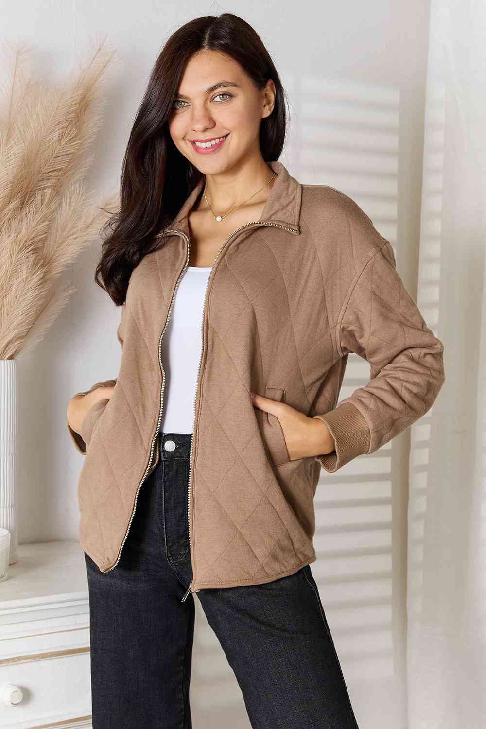 women's cute light weight mocha jacket with pockets