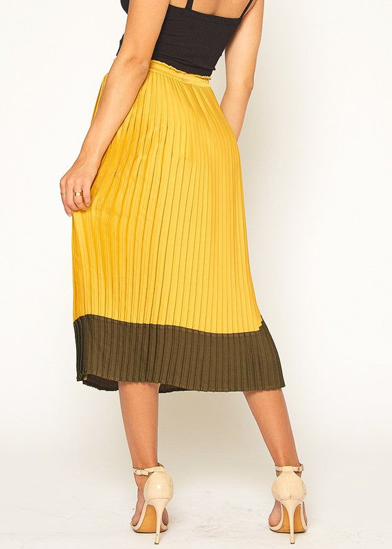 Mustard & Olive Pleated Midi Skirt