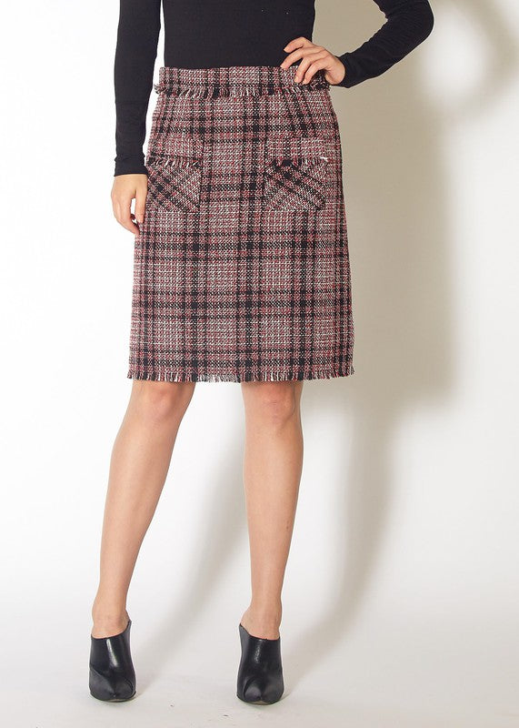 red tweed high risk skirt
