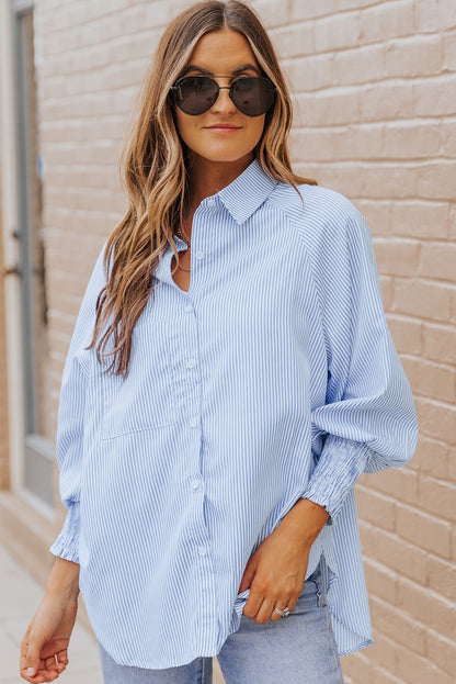 Striped Button Front Smocked Shirt