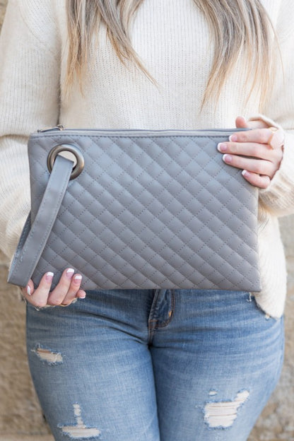 Quilted Wristlet Clutch - Grey