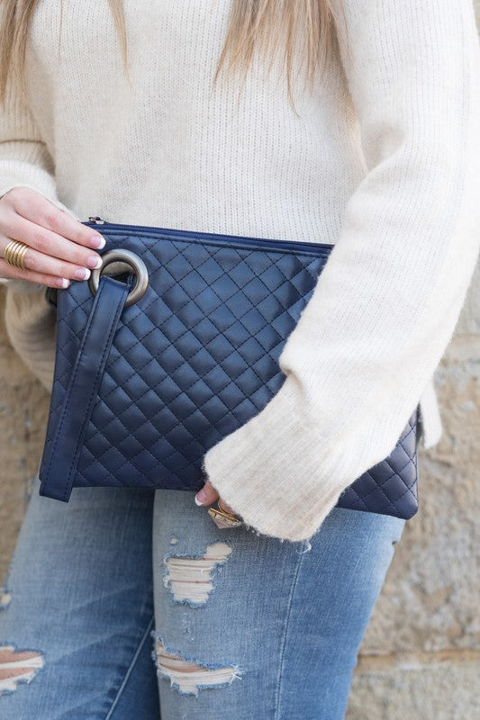 Quilted Wristlet Clutch - Navy