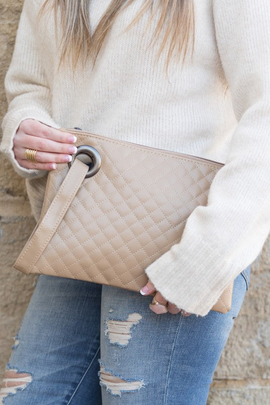 Quilted Wristlet Clutch - Taupe