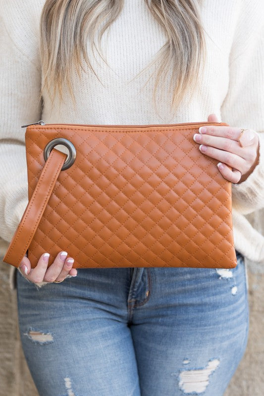 Quilted Wristlet Clutch - Camel