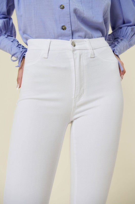 White High Waisted Flare Jeans - Belt Loops