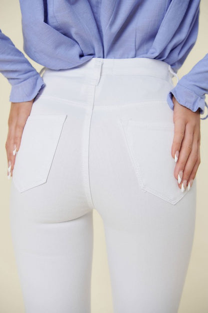 White High Waisted Flare Jeans - Back Pockets