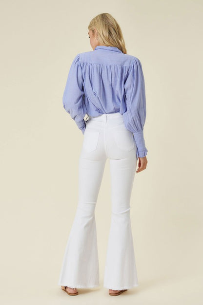 White High Waisted Flare Jeans - Back View