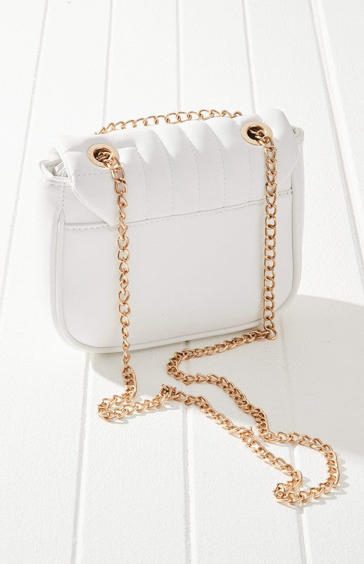 White Vegan Leather Quilted Cross Body Purse - Back View