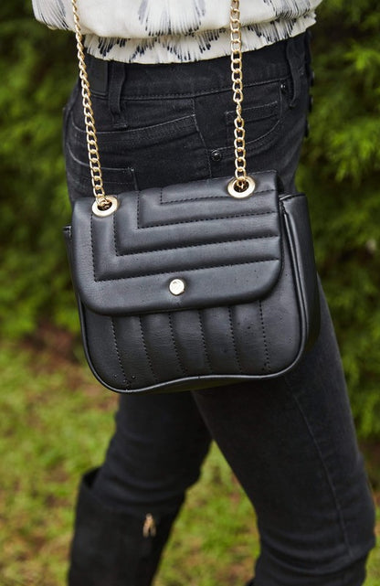 Black Vegan Leather Quilted Cross Body Purse