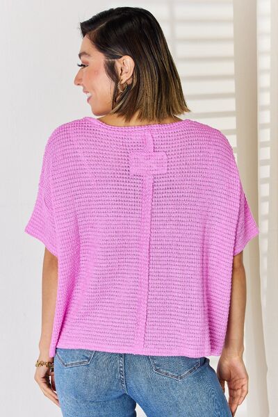 Round Neck Short Sleeve Top in Bright Mauve