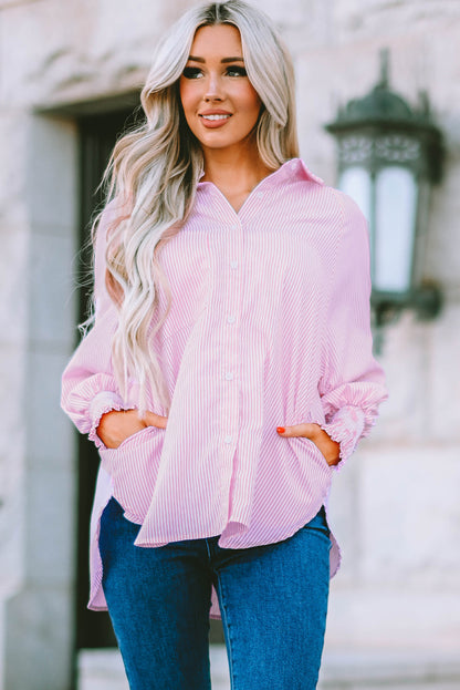 Striped Button Front Smocked Shirt