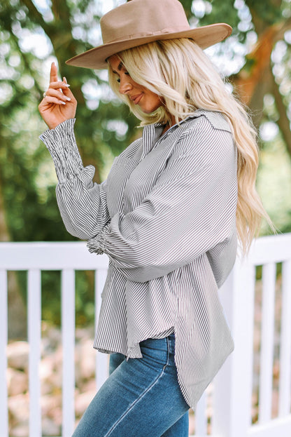 Striped Button Front Smocked Shirt