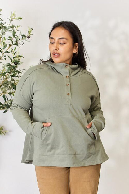 Half Button Hoodie with Thumb Holes