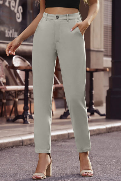 Women's Ankle-Length Straight Leg Pants  in Light Grey