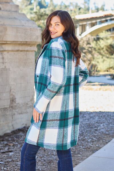 women's cute teal plaid coat with pockets