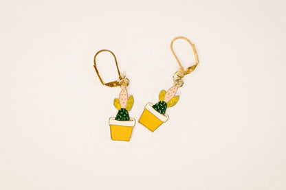 Gold Earrings with Cactus Charm
