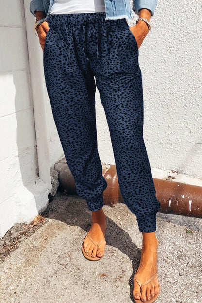 Women's Navy Blue Leopard Print Joggers