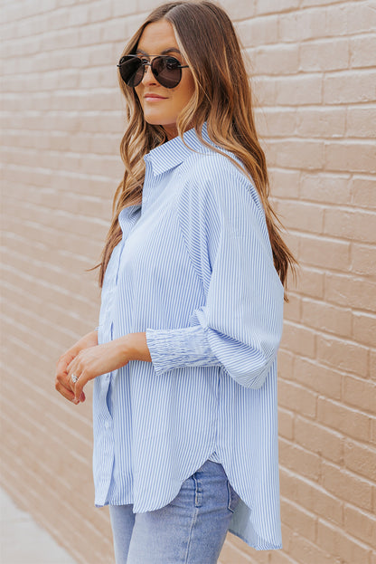 Striped Button Front Smocked Shirt