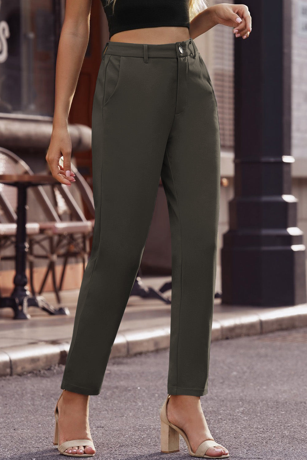 Women's Ankle-Length Straight Leg Pants  in Dark Grey